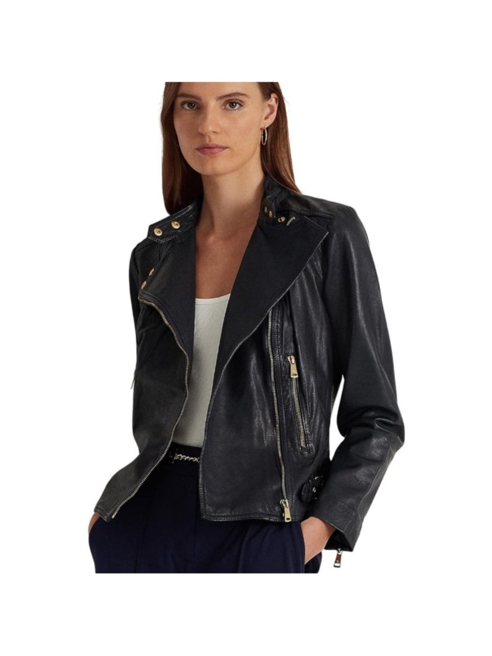 STUNNING Ralph Lauren Black Leather Moto Jacket